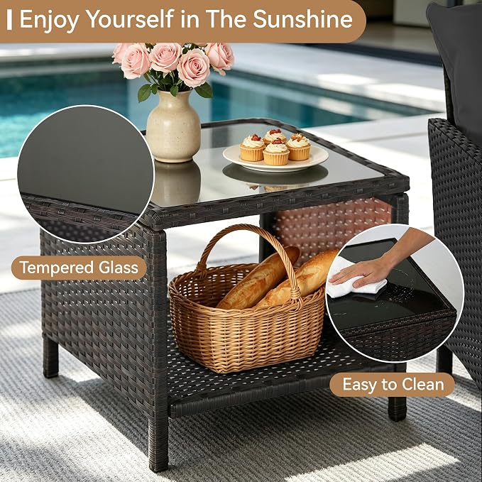 YLGJ&TIDY 5 Pieces Patio Furniture Set, Rattan Outdoor Lounge Chairs with Soft Cushions,Outdoor Wicker Patio Conversation Set with Hidden Ottoman and Coffee Table for Porch, Garden, Backyard (Gray)