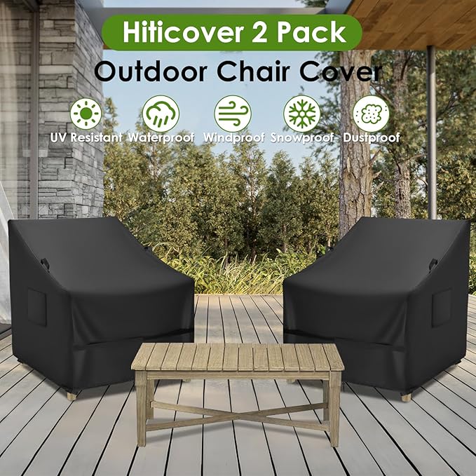 Outdoor Patio Adirondack Chair Covers 2 Pack, Waterproof Heavy Duty Lawn Chairs Cover for Outdoor Furniture, Patio Rocking Swivel Chair Covers, 32" W x 35" D x 38" H
