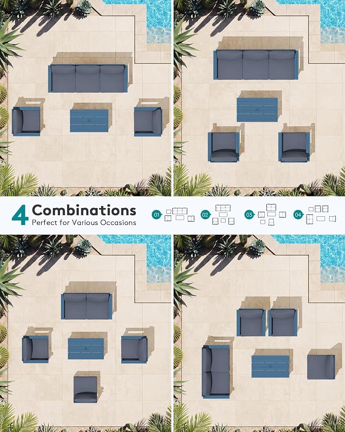 SERWALL HDPE Outdoor Patio Furniture Set with Coffee Table