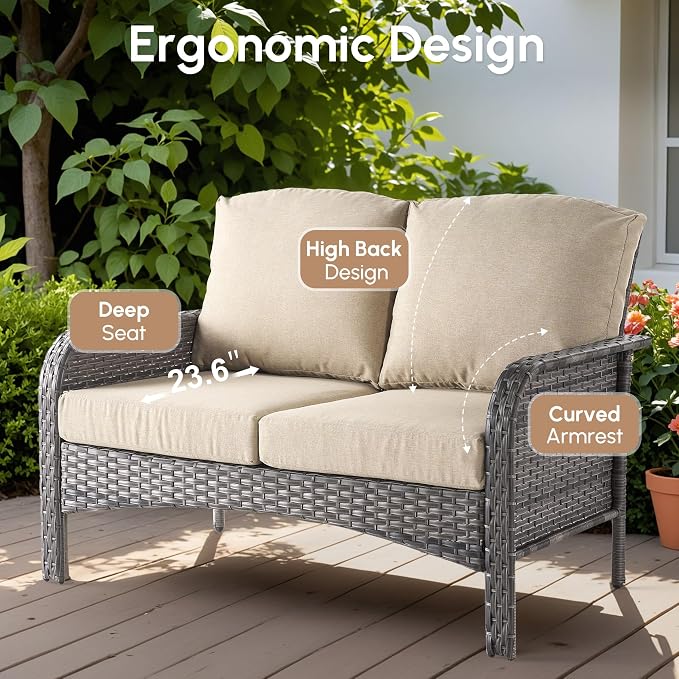 8 PCS Patio Outdoor Furniture Set with Swivel Rocking Chairs,All Weather Wicker Rattan Patio Seating Sofa and Chairs Set,Outdoor Conversaiton Sets for Deck Yard Prrch Garden Poolside,Beige