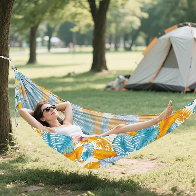 Camping Hammock Outdoor Hammocks for Outside Blue Palm Tree Blue Beach Trees Portable Lightweight with Pockets Tree Straps Indoor