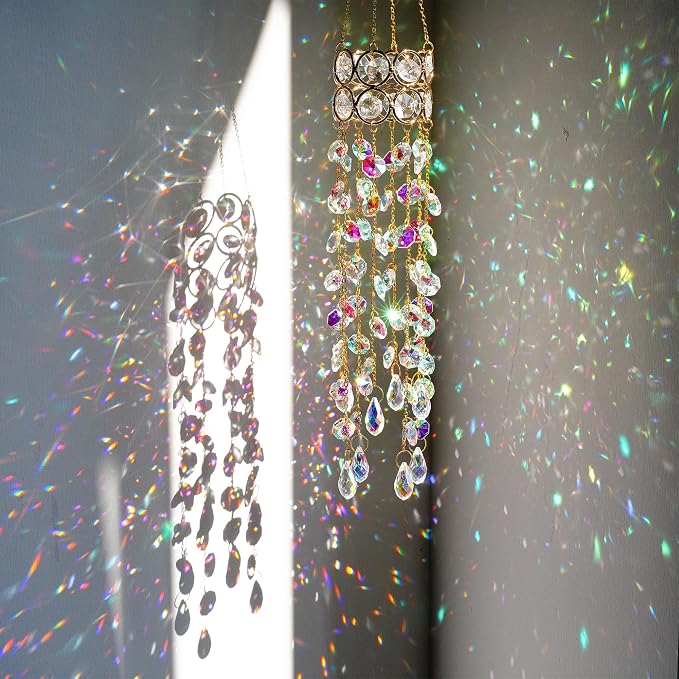 2 Pack Crystal Suncatchers for Window Hanging Rainbow Makers,17inch | Crystal Prisms Sun Catcher Indoor Window,Retirement Gift,Light Catcher,Whimsical Decor,Witchy Home Decor,Cottagecore Decor