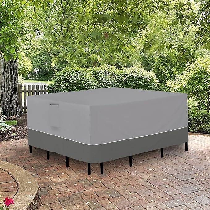 Easy-Going Patio Furniture Cover 96"x96" Square Outdoor Table and Chair Set Covers Waterproof UV Resistant Outdoor Sectional Sofa Set Covers, Gray/Dark Gray