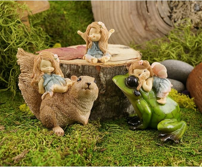 Top Collection Miniature Fairy Garden and Terrarium Statue, Little Fairy Sleeping on Squirrel