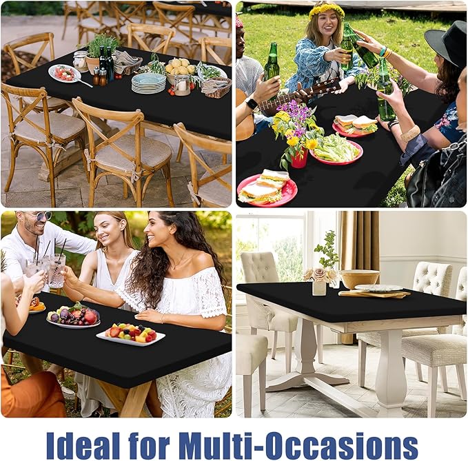 Moosfor Spandex 4 Foot Rectangle Table Cloth 2 Pack, Elastic Fitted Tablecloths for Picnic, Stretch Washable Patio Table Cover for Outdoor, Camping, Banquet and Parties (Black, 24"x48")