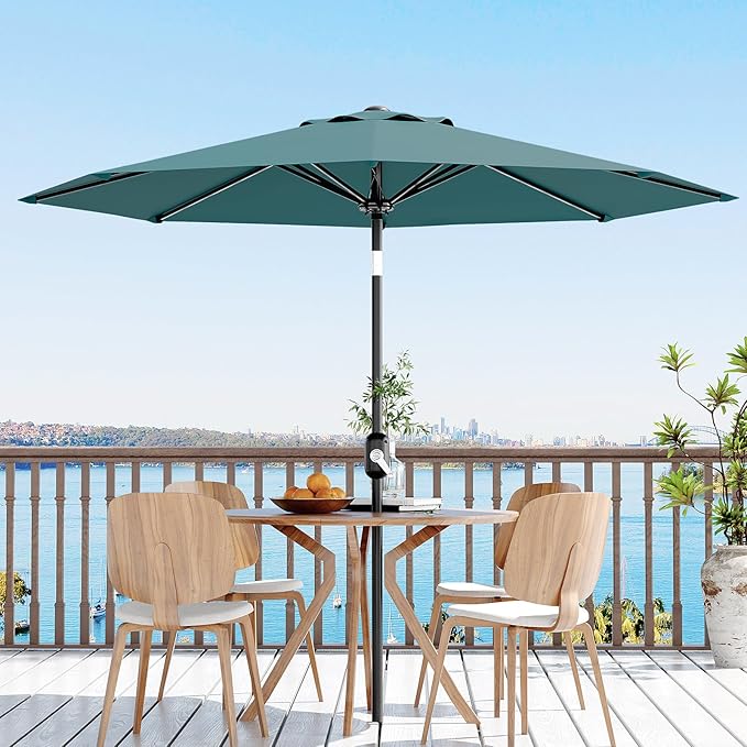 Garvee 9FT Patio Umbrella - Outdoor Table Umbrella with Smooth Crank Lift, Push Button Tilt and 8 Sturdy Ribs - Market Umbrella UV Protection Waterproof for Pool, Deck, Yard, Garden