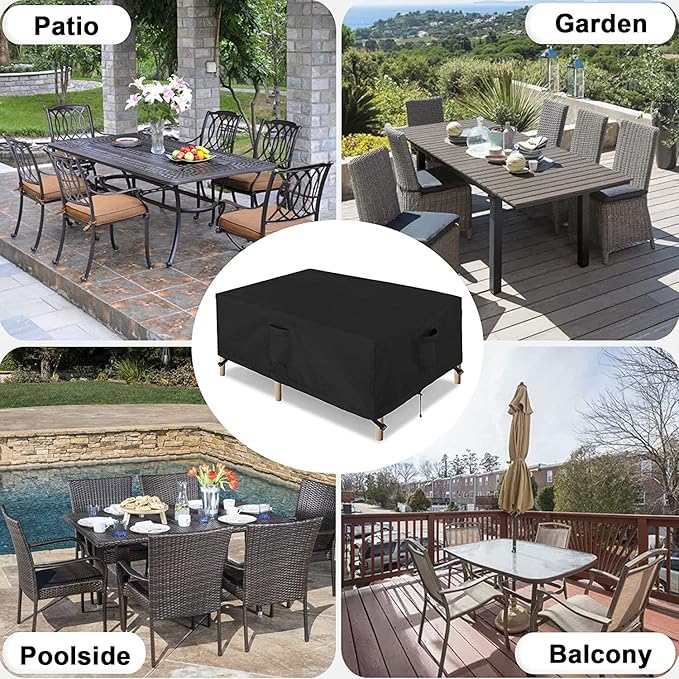 OutdoorLines Outdoor Waterproof Patio Table Furniture Set Covers - Rectangle Couch Sectional Cover Outside Weatherproof Patio Furniture Covering for Deck, Lawn and Backyard 74"L x 74"W x 28"H, Black