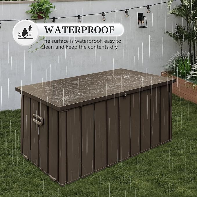 Domi 160Gallon Deck Box, Metal Outdoor Storage Box with Lock Wheels, Waterproof Outside Storage Box for Patio Cushions