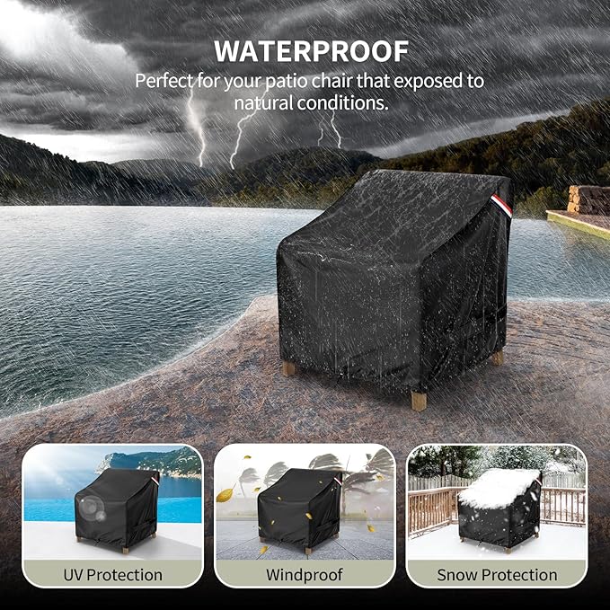 KylinLucky Outdoor Chair Covers Waterproof UV Resistant Universal Fit 33x35x38.5 inches Heavy Duty Oxford Fabric for Patio Furniture Chairs, Rocking Chairs, Black