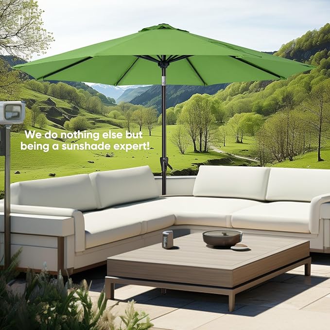 Tempera 10ft Patio Market Outdoor Table Umbrella with Push Button Tilt and Crank,Large Sun Umbrella with Sturdy Pole&Fade Resistant Canopy,Easy to Set,Green