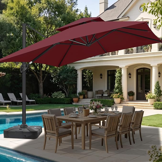 FLAME&SHADE 10 X 10 FT Cantilever Patio Umbrella - Large Square Offset Umbrella Outdoor Patio with 360-Degree Rotation and 3-Year Fade Resistance Fabric for Deck Pool Backyard Garden (Burgundy)