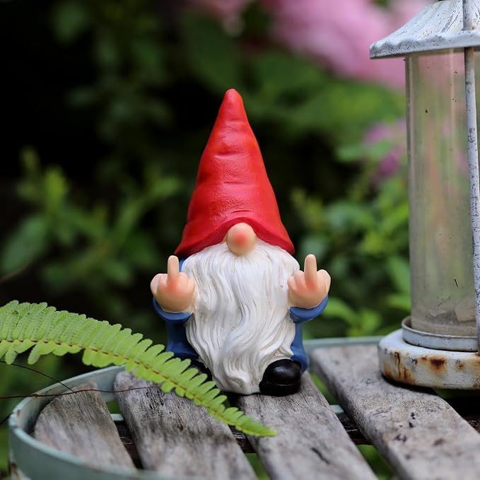 Middle Finger Gnome Mini 5.1in,Double Bird Gnome - Naughty Funny Outdoor Decoration for Yard Patio Lawn Ornament and Home Decor,Fairy Garden