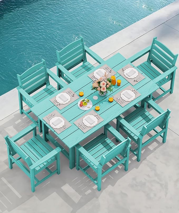 SERWALL 67" Rectangle Outdoor Dining Table for 6, Aruba | Patio Dining Table with an umbrella hole, HDPE Outdoor Dining Table which can holds up to 220LBS