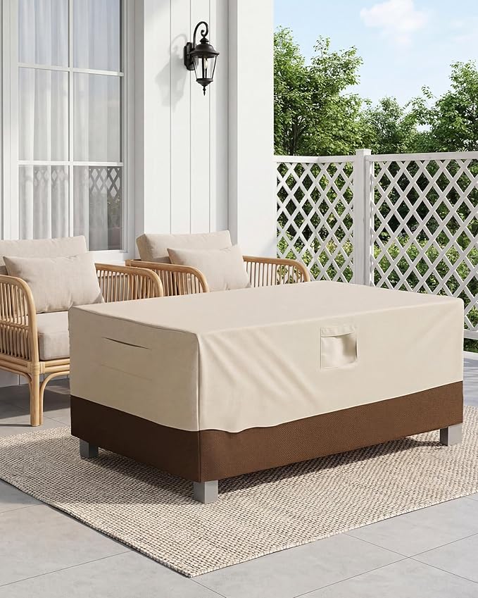 Vailge Rectangular/Oval Patio Table Cover, Heavy Duty and Waterproof Outdoor Lawn Patio Furniture Covers, Large Beige & Brown