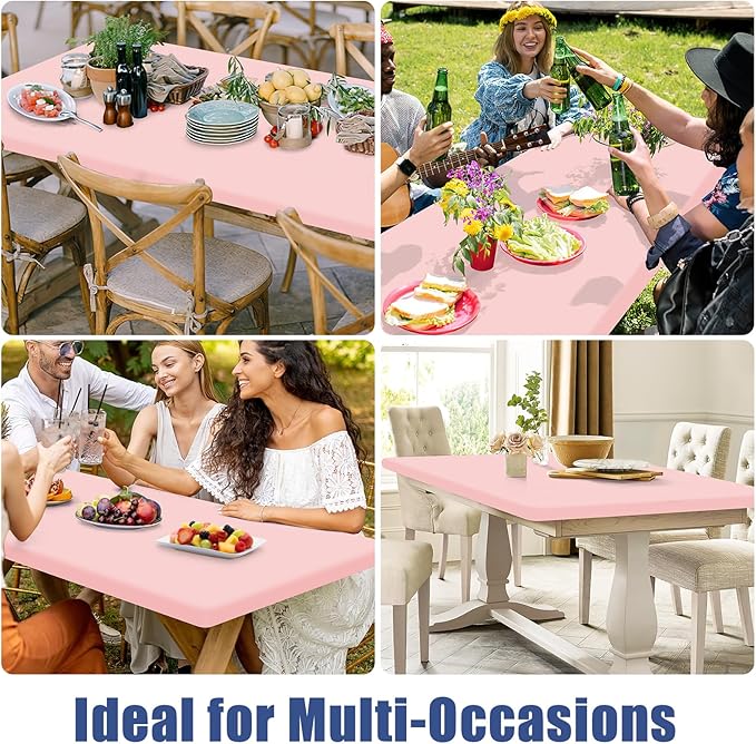 Moosfor Spandex 8 Foot Rectangle Table Cloth 2 Pack, Elastic Fitted Tablecloths for Picnic, Stretch Washable Patio Table Cover for Outdoor, Camping, Banquet and Parties (Pink, 30"x96")
