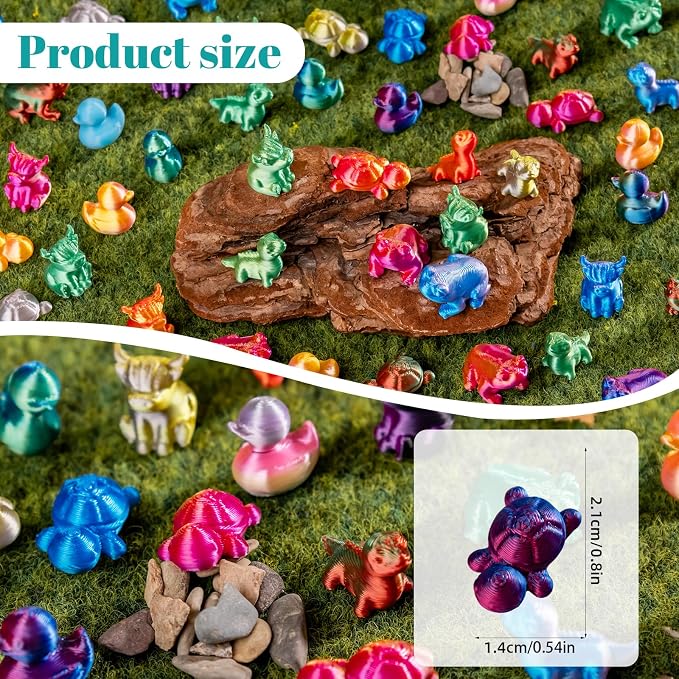 150pcs Mini 3D Printed Animals Tiny Animals Plastics Figures Miniature Little Small Ducks, Frogs, Turtles, Yaks Figurines Bulk for Micro Fairy Garden Landscape Accessories Hide Crafts Decor Aquarium