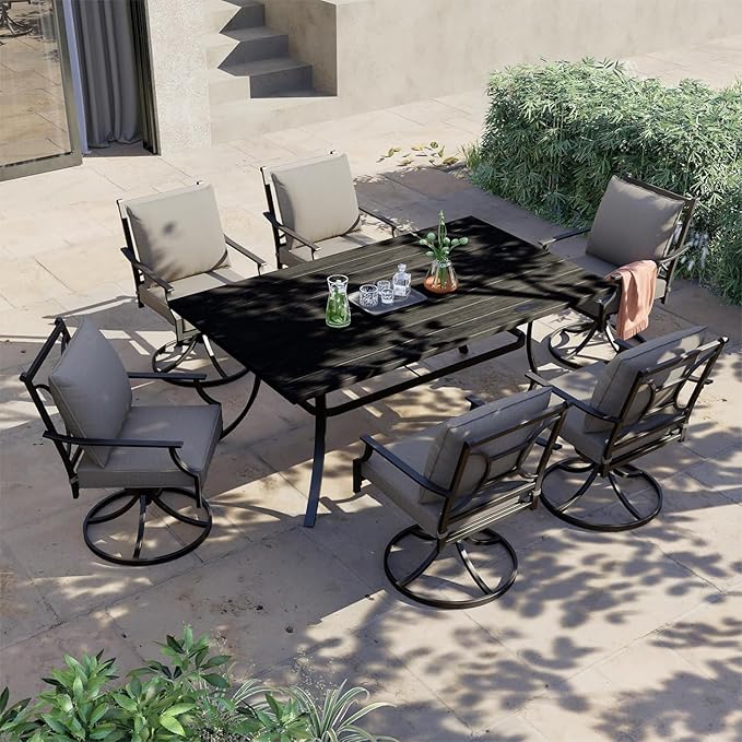 Grand patio Dining Chairs Set of 4,Outdoor Swivel Patio Dining Chairs Set of 4,Swivel Rocker Dining Chairs,Outdoor Dining Chairs with Grey Cushions, Patio Chairs for Outside, Garden Lawn Porch