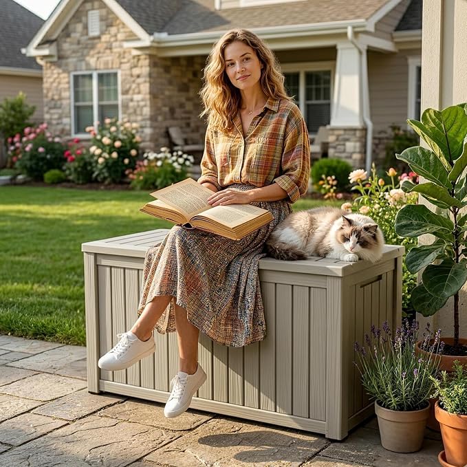 LubanNese Outdoor Storage Box, Waterproof Deck Box, Outdoor Patio Storage Bin, Weatherproof (Grey, 180 Gallon)