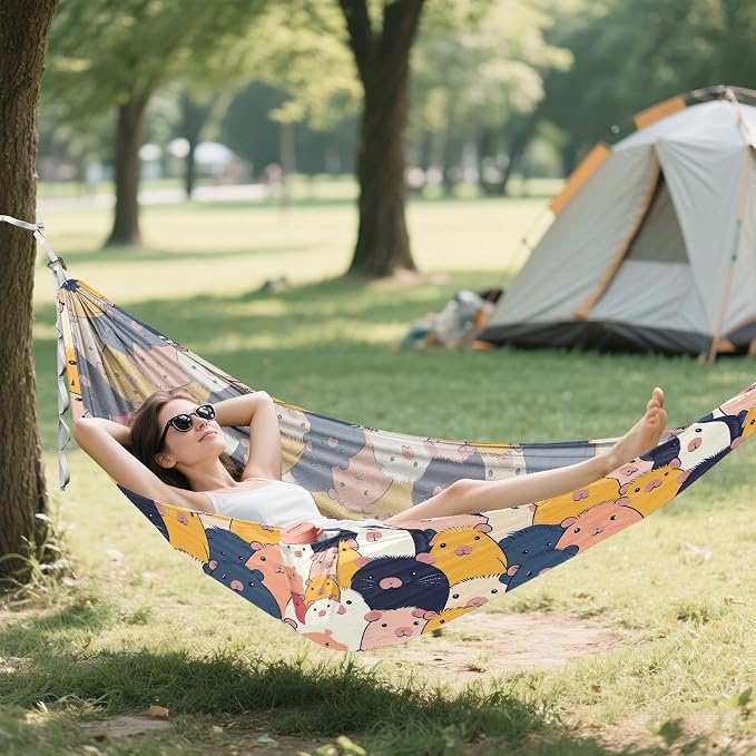 Camping Hammock Outdoor Hammocks for Outside Cavy Colorful Guinea Pig Beach Trees Portable Lightweight with Pockets Tree Straps Indoor