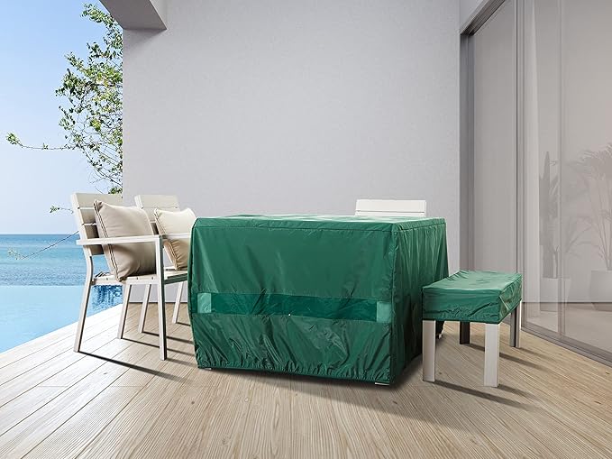 Covermates Classic Rectangular Table Top Cover – All-Weather Outdoor Table Protection, Water-Resistant Vinyl, Elastic Hem, Mesh Vents, Patio Furniture Cover, Rectangular 48W x 28D x 6H, Green