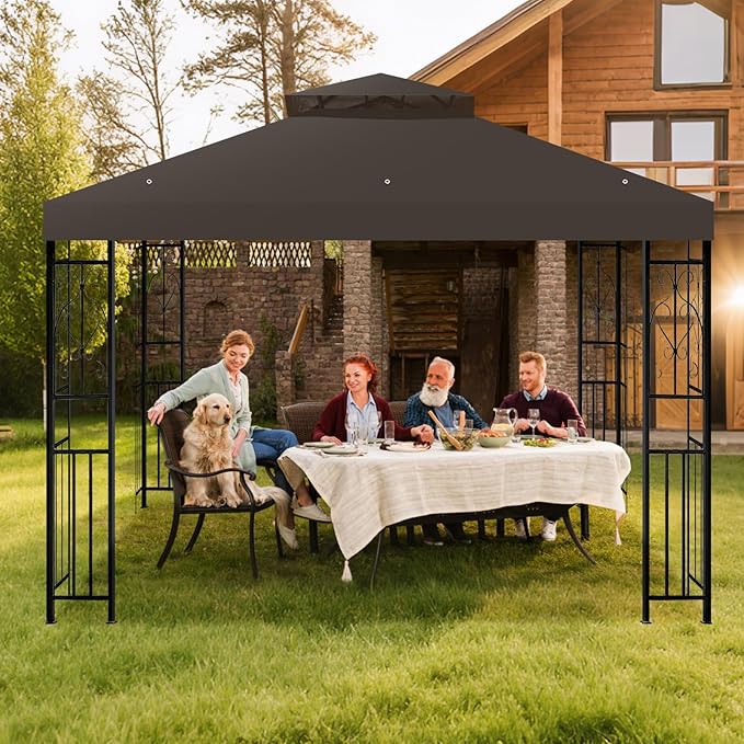 8'x8' Gazebo Top Canopy Replacement Cover - Double Tier Top Canopy Cover Replacement with UV30+, Dirt, Water Resistant for Outdoor, Garden, Pavilion (Coffee)