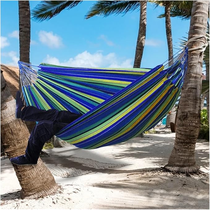 Hammocks, Outdoor Large Hammock Portable Indoors Camping Sleeping Stripe Canvas Hanging Bed Chair Garden Swing,for Outside