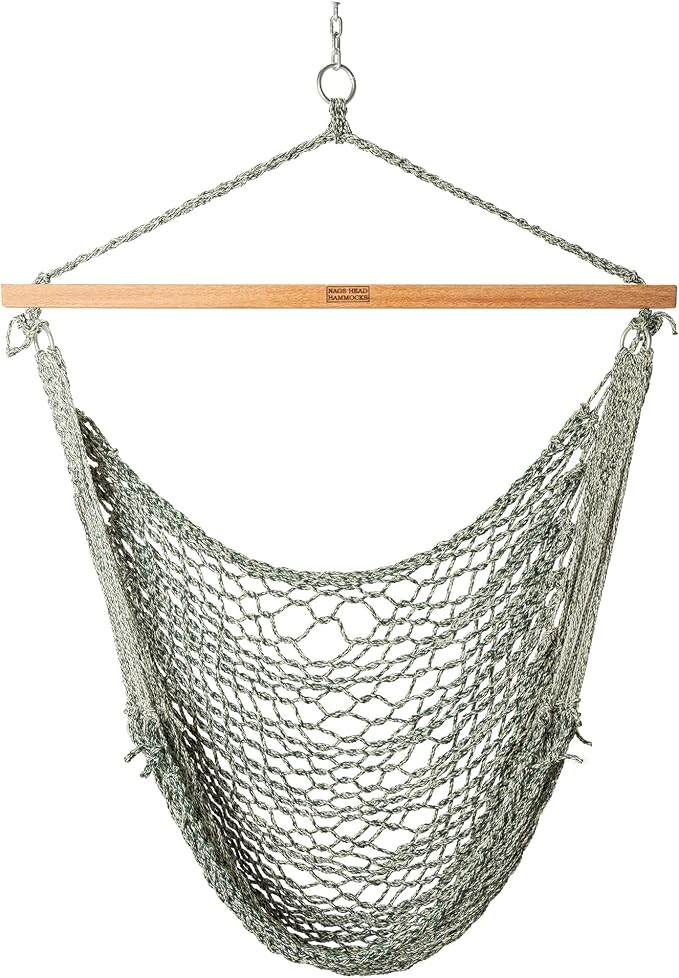 Nags Head Hammocks Green Oatmeal Heirloom DuraCord Rope Sling Shot Swing – 42 in. W x 65 in. H, 250 lb Capacity, Cumaru Spreader Bar, Free Hanging Hardware, Handcrafted in The USA