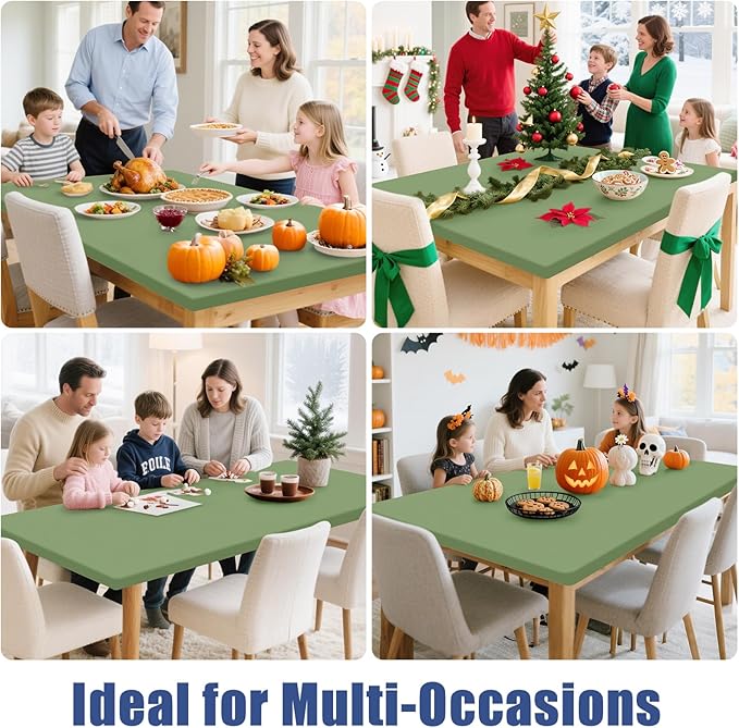 Moosfor Spandex 6 Foot Rectangle Table Cloth 2 Pack, Elastic Fitted Tablecloths for Picnic, Stretch Washable Patio Table Cover for Outdoor, Camping, Banquet and Parties(Sage Green, 30"x72")