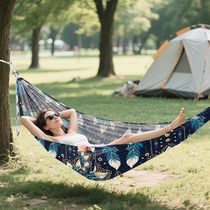 Camping Hammock Outdoor Hammocks for Outside Mandala Flower Feathers Beach Trees Portable Lightweight with Pockets Tree Straps Indoor