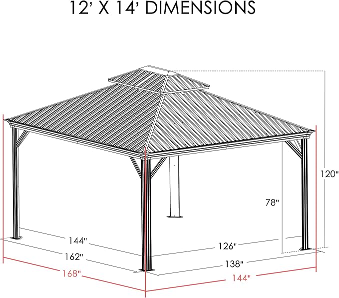 Kozyard Alexander 12' x 14' Hardtop Gazebo, Aluminum Frame with Galvanized Steel Double Roof, Outdoor Permanent Pavilion with Curtains and Netting for Patio, Backyard, Deck, Lawn (Gray)