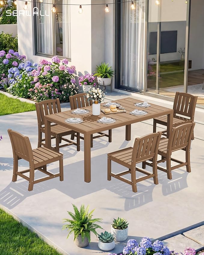 SERWALL Outdoor Dining Chairs Set of 4, All-Weather HDPE Patio Armless Chairs, Brown