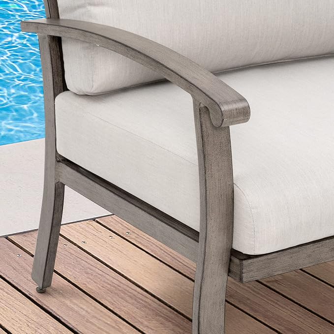 HAPPATIO 8 Piece Aluminum Patio Furniture Set, 3-Seat Outdoor Couch and Loveseat, All-Weather Outdoor Sectional Sofa with Armchairs and Ottomans, Garden Conversation Set with Tables(Gray)