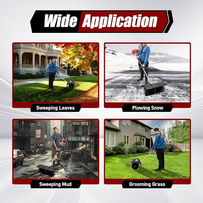 52cc 2-Stroke Handheld Sweeper, 1700W 2.3HP Gas Power Broom Engine Sweeper for Cleaning Boulevards Lawn Garbage and Street Driveways Nylon Brush Sweeping Broom Air Cooled Motor