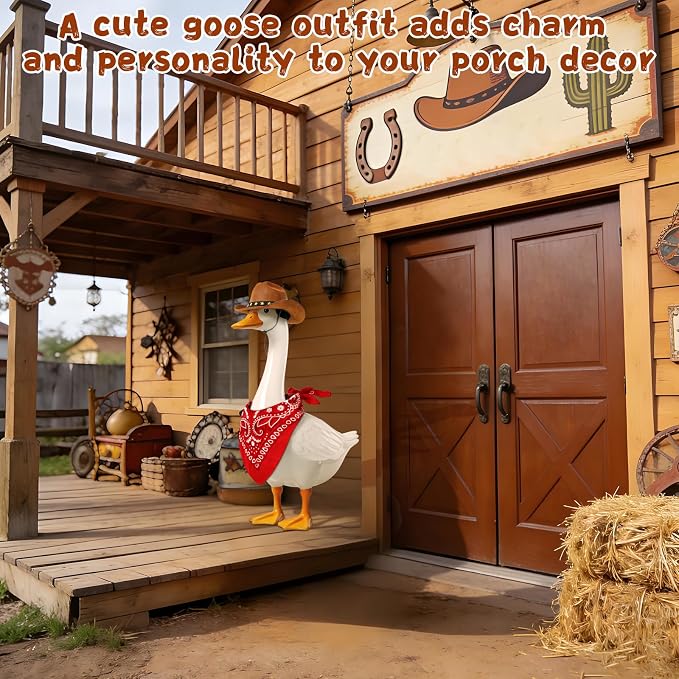 Wanocean Porch Goose Outfits,Yard Outfit Set,Porch Cement Goose Costume Fit 17"- 23" Geese for Outdoor Garden