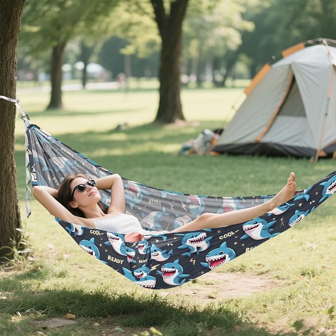 Camping Hammock Outdoor Hammocks for Outside Blue Dink Beach Trees Portable Lightweight with Pockets Tree Straps Indoor
