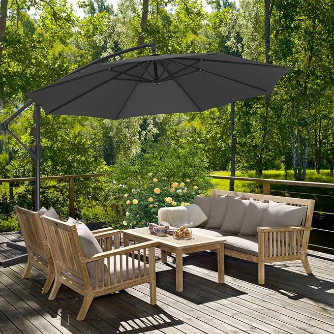 ABCCANOPY 10FT Cantilever Patio Umbrella with base included, 360° Rotation Outdoor Offset Umbrella for Backyard, Deck, Poolside (Dark Gray)