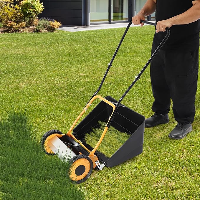 14-Inch 2-in-1 Push Lawn Mower, Adjustable Mowing Height Self-Propelled Mower Catch Box, Manual Reel Pusher, for Cottage, Residential, Backyard, Park Landscaping
