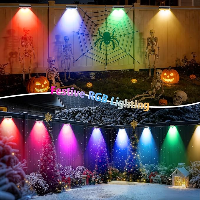 ZAIYW Outdoor Fence Lights 50ft 8 Pack, Smart RGB Build in Chip Color Changing Deck Lights with Timer Remote APP, Plug in LED String Lights Waterproof for Backyard Garden Patio Decor