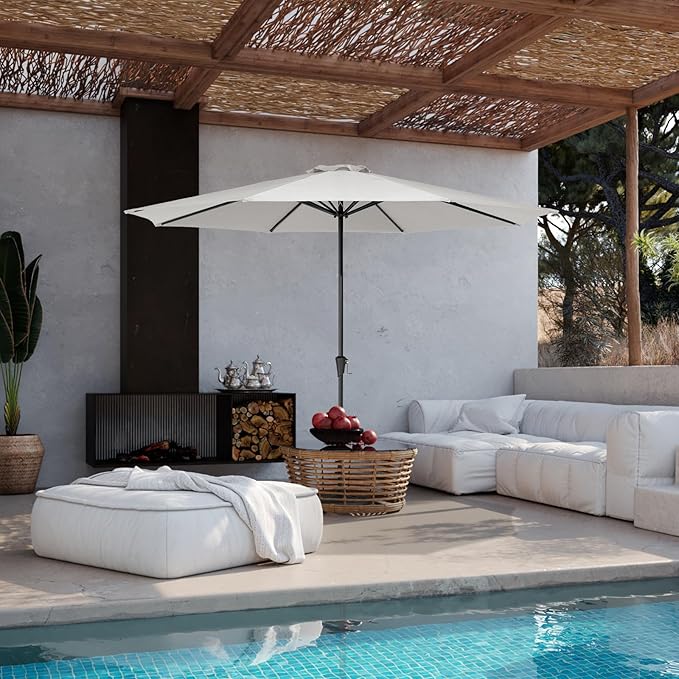 JEAREY 11' Patio Umbrellas Outdoor Table Market Umbrella w/Crank, 8 Sturdy Ribs, UV Protection Windproof for Garden, Deck, Backyard, Pool(Foggy Gray)