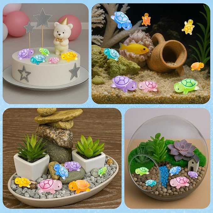 15pcs Luminous Mini Resin Turtles, Cute Tiny Turtle Figurines Glow in The Dark, for Fairy Garden Accessories, Cake Topper, Ocean Animal Theme Decor, DIY Outdoor Micro Landscape, Hidden Game