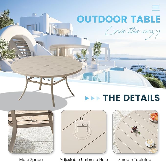 9 Pieces Patio Furniture Dining Set, 8 Textilene Swivel Dining Chairs, 60" Outdoor Round Metal Table with 1.57" Umbrella Hole, Outdoor Dining Set for Porch, Lawn, Garden, Sand/Sand