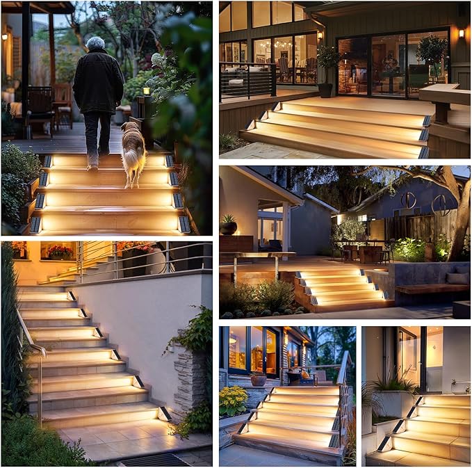 Kondras Motion Sensor Solar Stair Lights Outdoor, 8-Pack Super Bright LED Solar Powered Step Lights for Outside, 550LM IP67 Waterproof Outdoor Sensor Lights for Stair Porch Yard Deck, Warm White