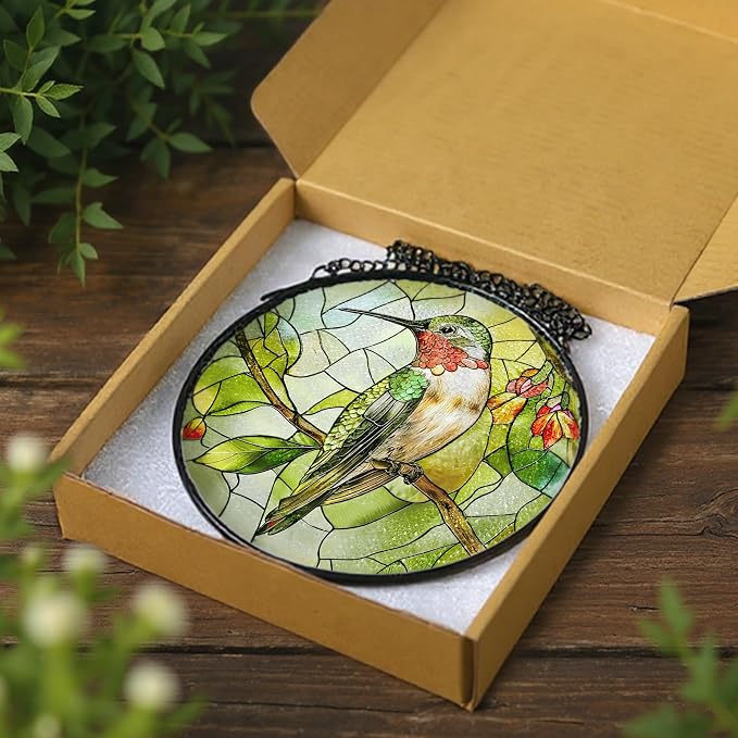 Stained Glass Window Hanging, 8" Stained Glass Hummingbird Suncatcher, Hummingbird Gifts for Women | Christmas, Motherās Day, Easter, Birthday Gifts for Mom, Grandma, Nana, Wife, Sister & Bird Lovers