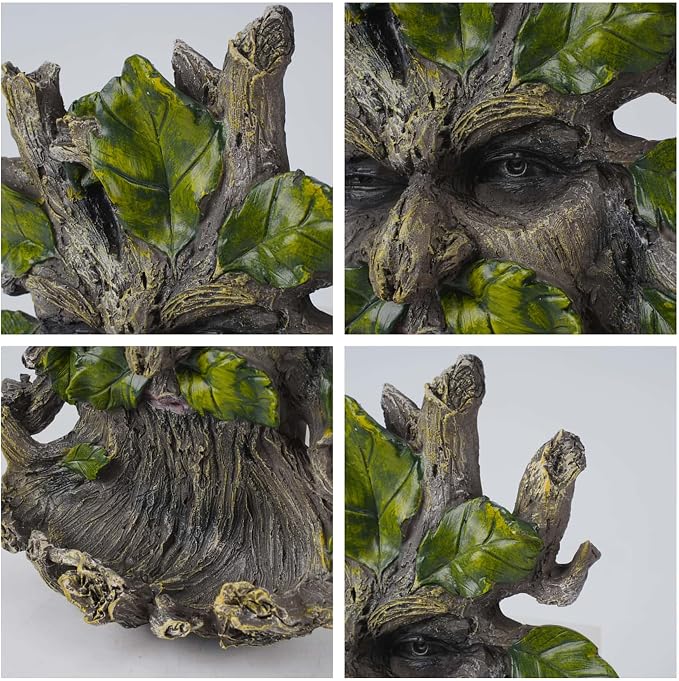 10.3" Whimsical Tree Face Sculpture, Garden Peeker Statue, Outdoor Trunk Tree Huggers Art, Landscape Accent Ornament, Hanging Fairy Elve Figurine for Yard Art, Feeder Decor Wall Mounted Statue