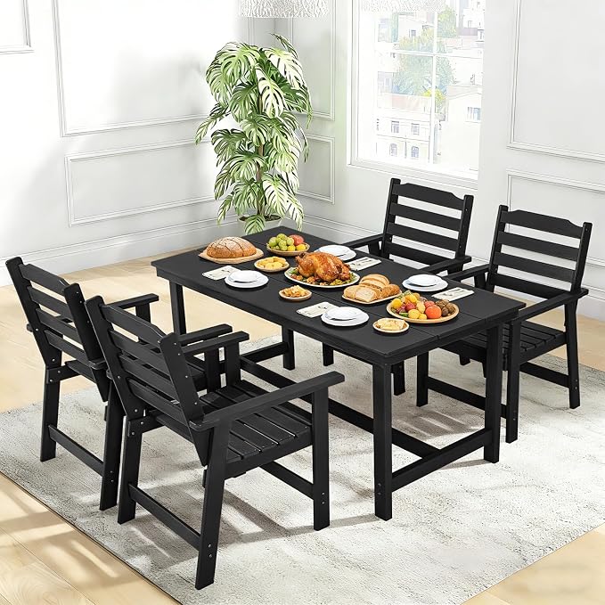FUNBERRY Outdoor Dining Chairs Set of 2, HDPE Patio Chairs for Outside | Wood-Grain, HDPE All Weather, No Rot or Rust or Crack, UV Fade Shield, 330LBS Weight Capacity, Easy-Clean for Outside