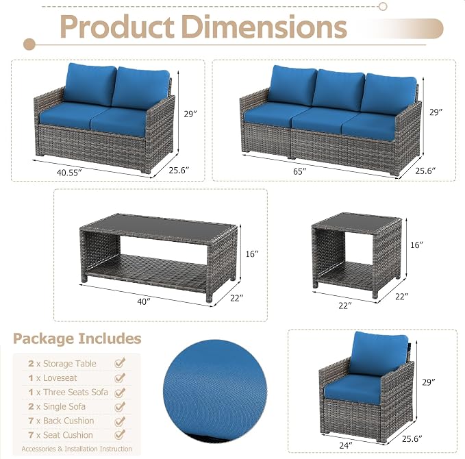 U-MAX Patio Furniture Set with Two Table, 7 PCS Outdoor Furniture for Garden