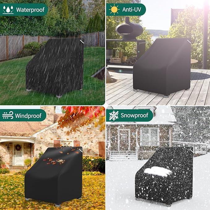 AKEfit Patio Chair Covers for Outdoor Furniture Waterproof 2 Pack,Heavy Duty Outdoor Chair Covers Waterproof for Lawn Lounge Seat, Wicker, Adirondack&Rocking Chairs,Black-37Wx30Dx31H inches