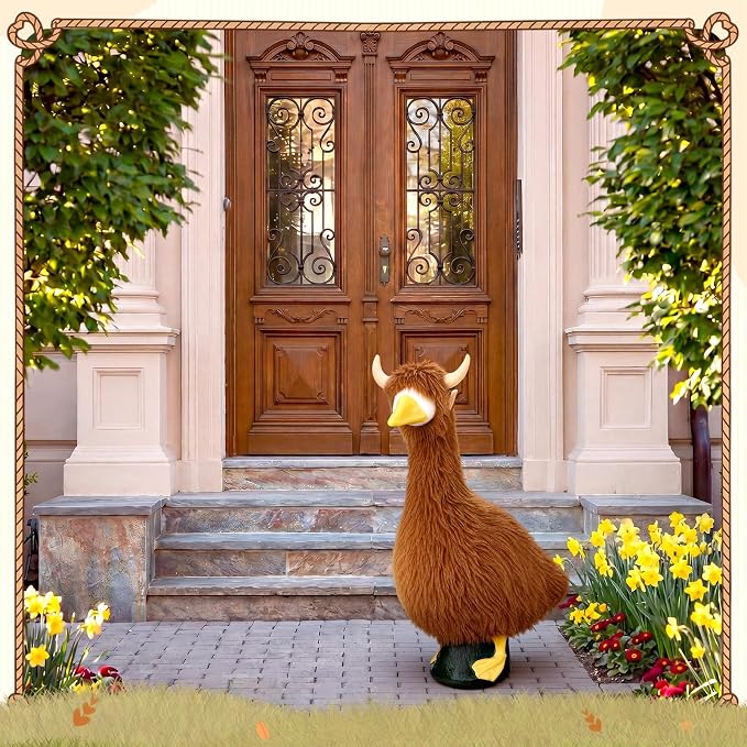 Porch Goose Outfit Highland Cow Goose Dress Clothes Farm Cow Costume with Horns for 23" Gooses Statue Decoration Patio Yard Garden Lawn Outdoor Decors
