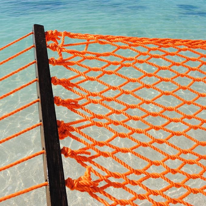 Caribbean Rope Hammock - 55 Inch - Soft-Spun Polyester (Orange)