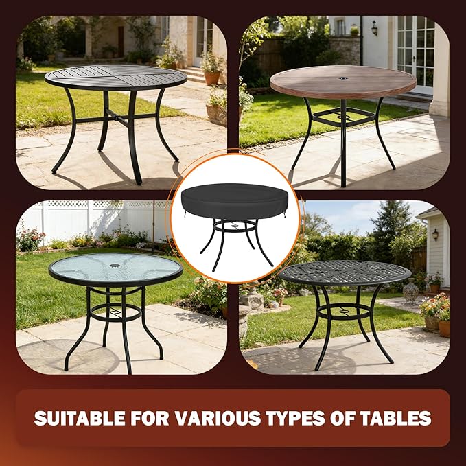 TOHONFOO Round Patio Table Cover - Waterproof Anti-UV Round Patio Table Top Covers - Fits Outdoor Table Up to 26-28 Inch